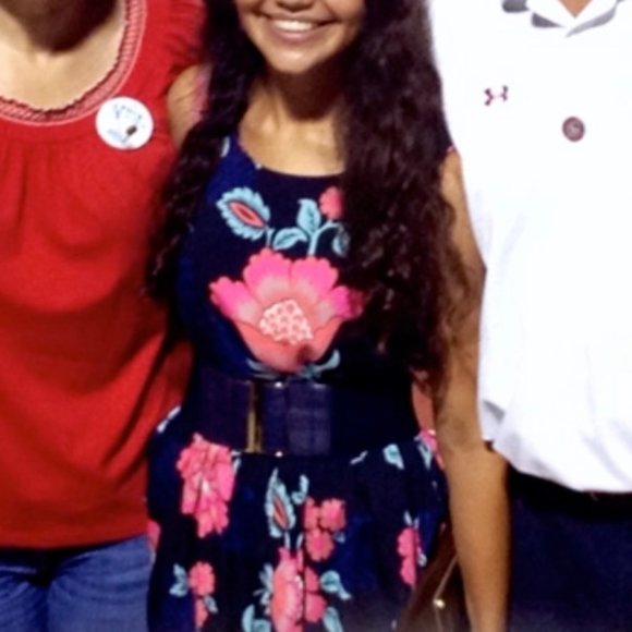 Navy/Pink Floral Open-Back Dress - Picture 7 of 7